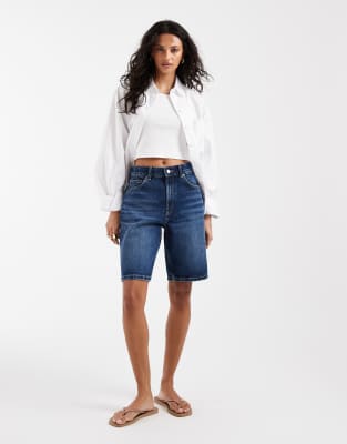 Asos Design Denim Bermuda Shorts In Blue