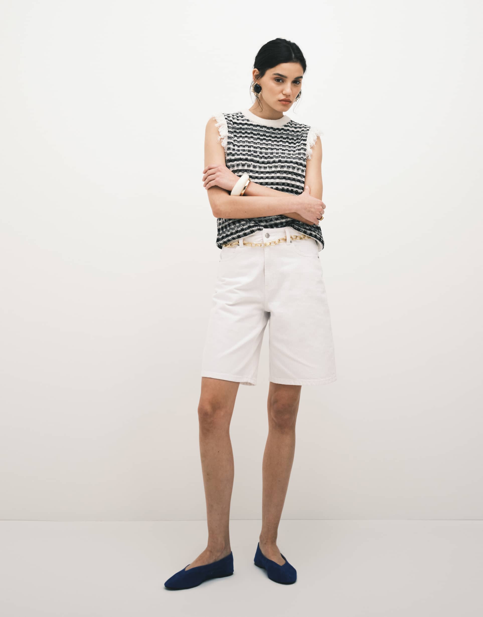 asos design denim bermuda shorts in white