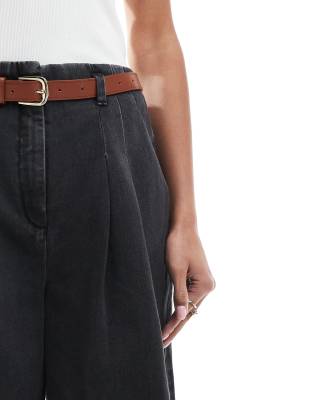 ASOS DESIGN denim bermuda shorts with belt in black