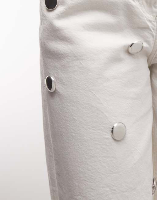 ASOS DESIGN denim bermuda shorts with silver stud detail in white, 3 of 9
