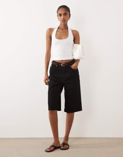 ASOS DESIGN - Denim bermudashort met suède riem in zwart - view 1