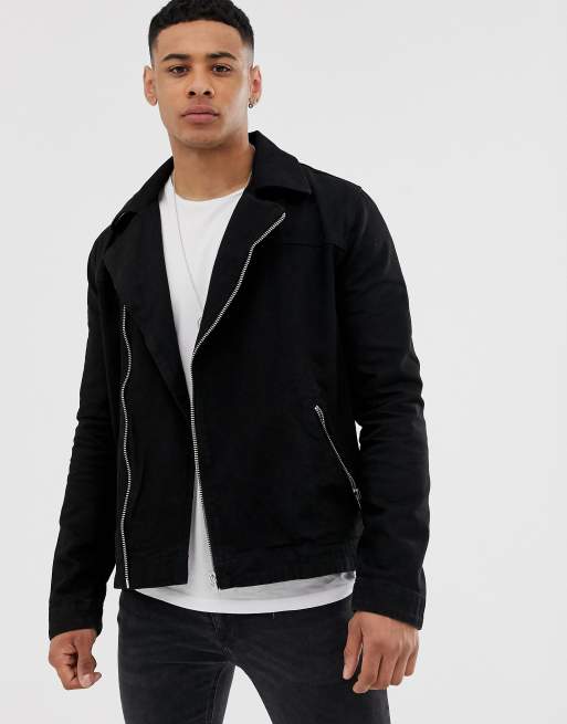 ASOS DESIGN denim biker jacket in black | ASOS