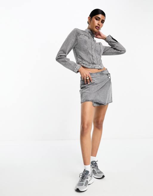 ASOS DESIGN denim biker skirt in washed grey co ord ASOS