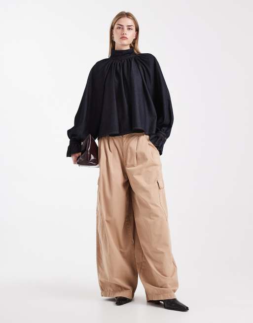 ASOS DESIGN - Denim blouse met volumineuze mouwen in indigo, 2 van 4