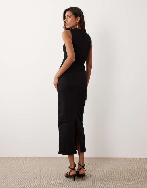 ASOS DESIGN - Denim bodycon midi jurk met rechte hals in zwart, 4 van 4
