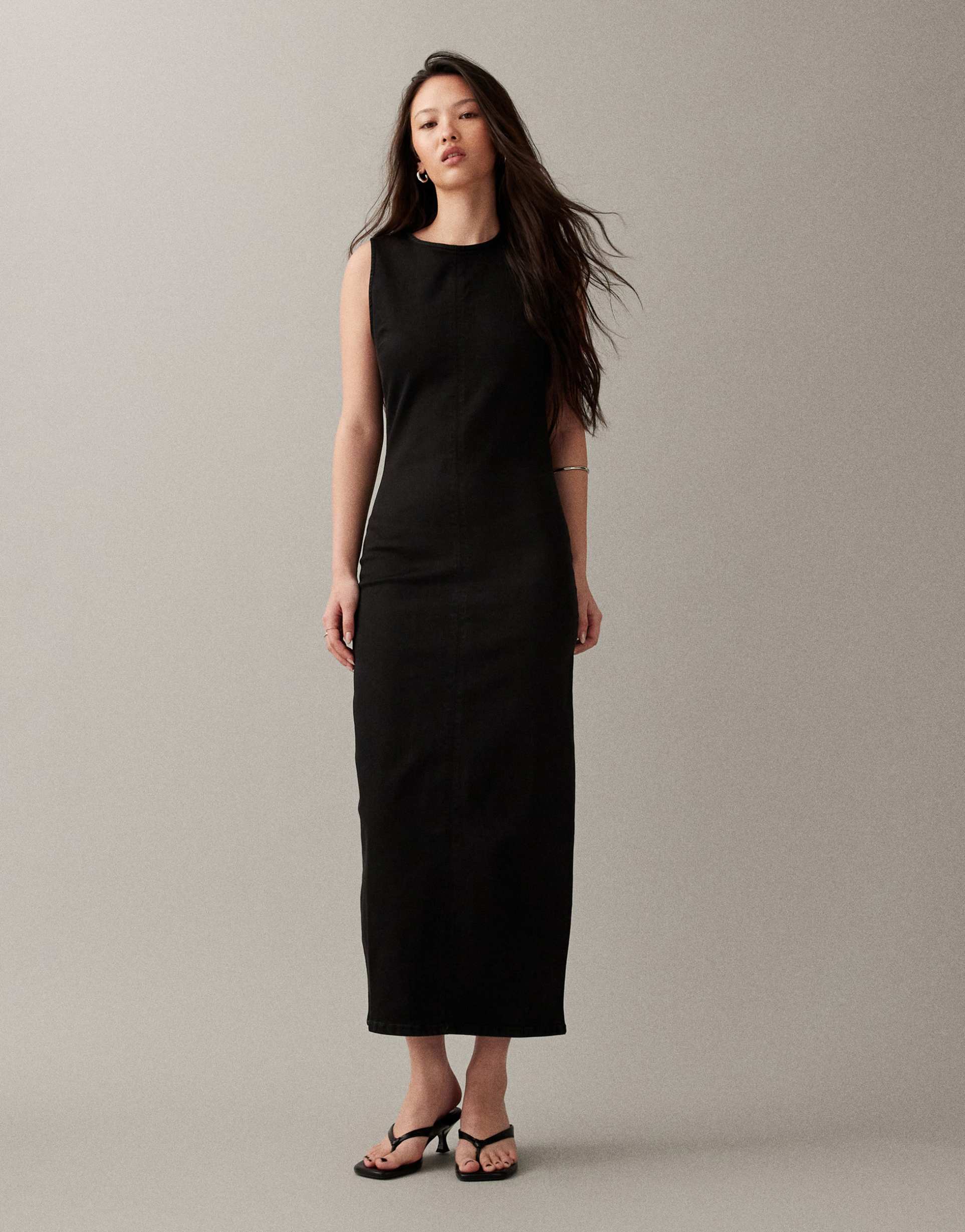 asos design denim bodycon slash neck midi dress in black