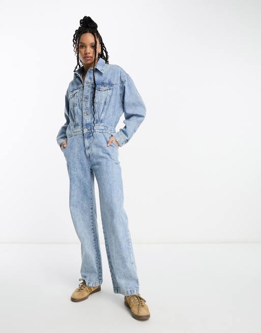 ASOS DESIGN denim dungaree in mid blue