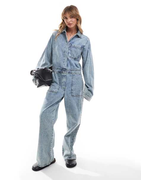 ASOS DESIGN denim boilersuit in midwash blue - view 1