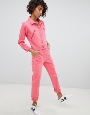 pink denim boiler suit