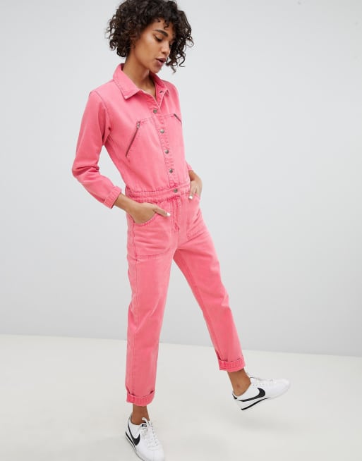 Asos pink denim cheap boiler suit