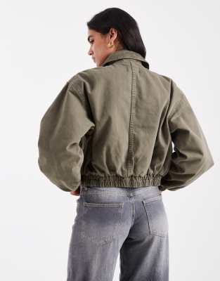 Asos Design Denim Bomber Jacket In Gray
