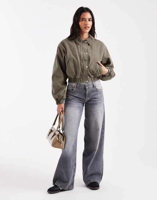 ASOS DESIGN denim bomber jacket in khaki, 3 of 4