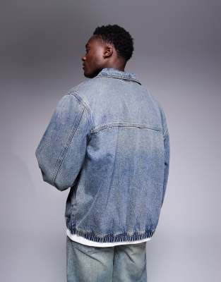 Asos Design Denim Bomber Jacket In Blue