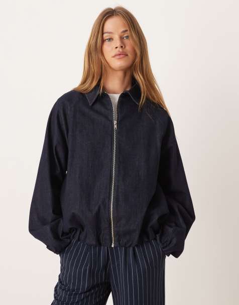 ASOS DESIGN denim bomber jacket with bubble hem in rinse wash - view 1