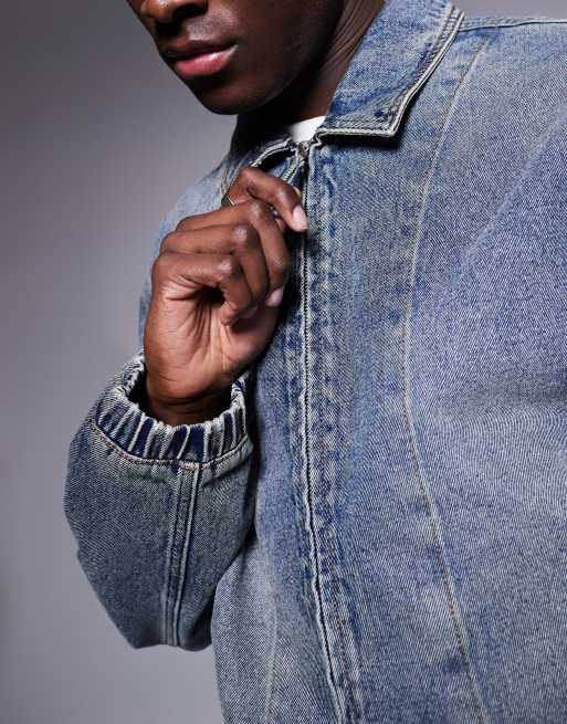 ASOS DESIGN - Denim bomberjack in mid-wash blauw, 4 van 4