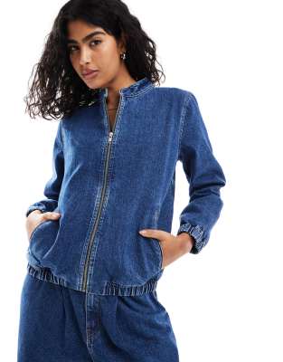 ASOS DESIGN - Denim-Bomberjacke in Indigo-Marineblau