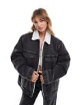 [ASOS DESIGN] ASOS DESIGN denim borg jacket in washed black S BLACK