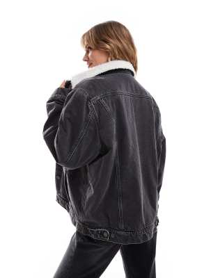 Asos Design Denim Borg Jacket In Black