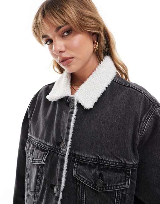 ASOS DESIGN denim borg jacket in washed black