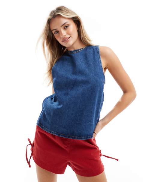 ASOS DESIGN denim bow back top in indigo - view 1