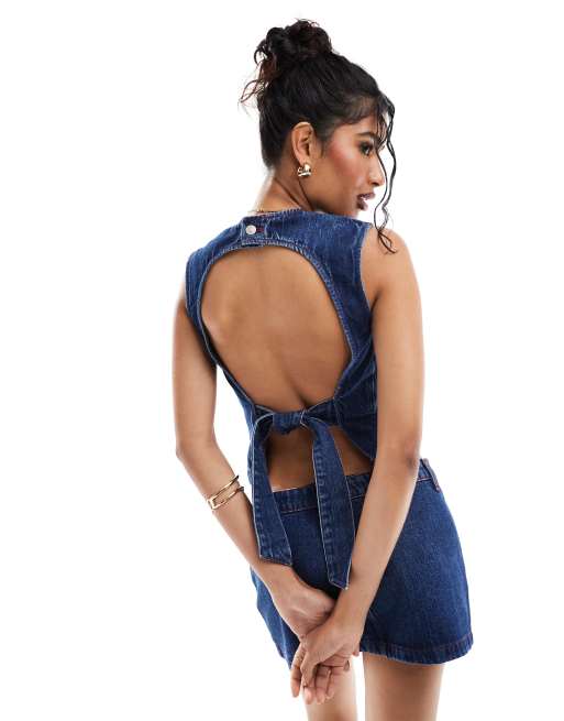 ASOS DESIGN denim bow back top in indigo | ASOS