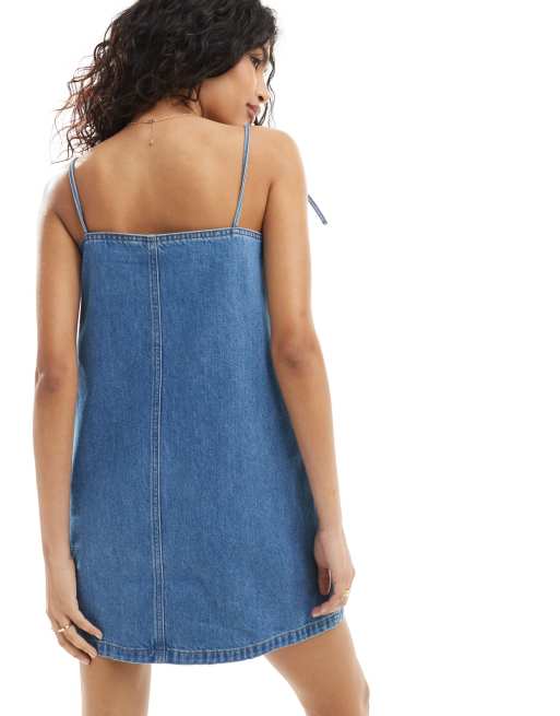 Ameri　ADORABLE BACK RIBBON DENIM DRESS ADORABLE BACK RIBBON DENIM DRESS