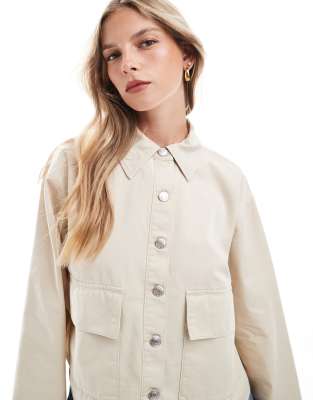 denim boxy jacket in stone-Neutral