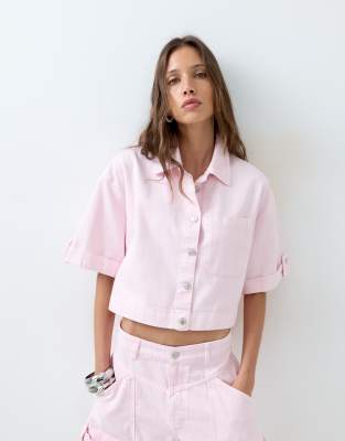 ASOS DESIGN denim boxy shirt co-ord in pink
