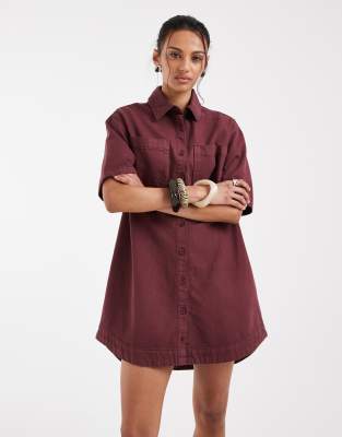 maroon denim dress Curds & Whey Pleated Denim Dress in Maroon, Size Small, Cotton/Polyester/Denim from Aggieland Outfitters