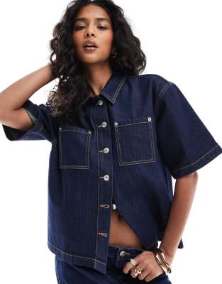 【Anyone more】Work Boxy Denim Shirt Wide Pants Setup Only short sleeve boxy denim shirt … curated on LTK