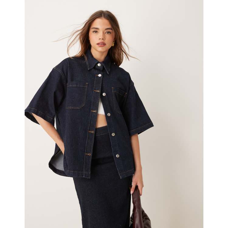 DENIM MOCK NECK H/S TEE / INDIGO Lサイズ OD+LW Indigo Dyed Double Face Jacquard Crewneck Thermal
