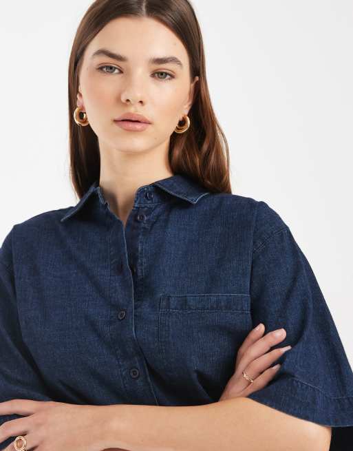 ASOS DESIGN denim boxy shirt in inky wash - part of a set, 3 of 4