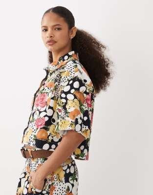 Asos Design Denim Boxy Shirt In Multi
