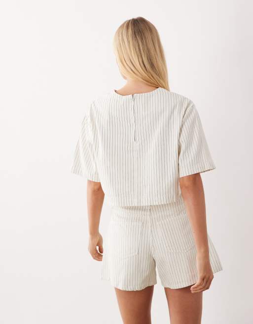 ASOS DESIGN denim boxy t shirt co-ord in stripe, 4 of 4