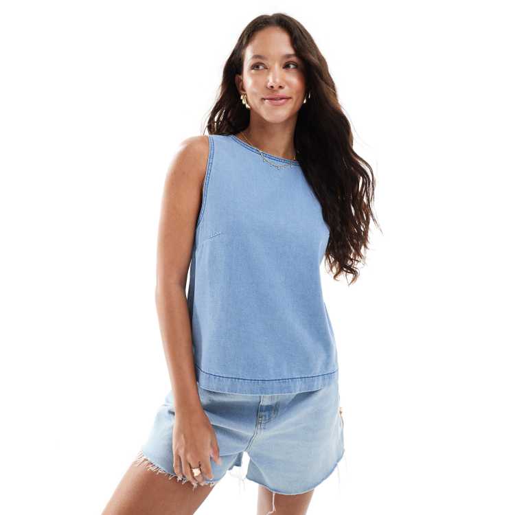 Shirred Denim Wide Leg Jumpsuit – Ashley Stewart