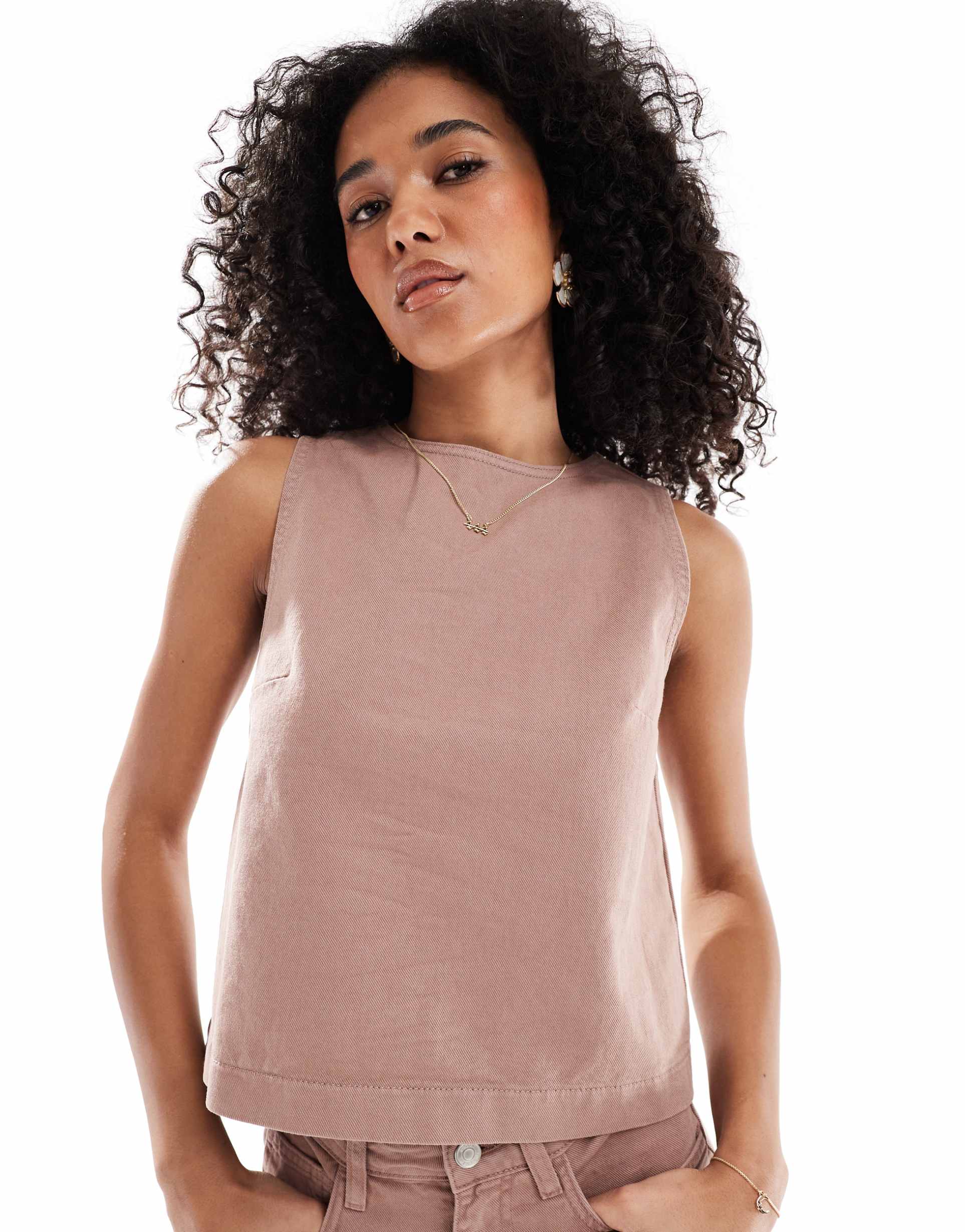 asos design denim boxy tank in mocha - part of a set