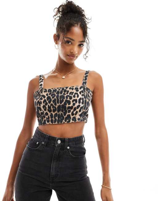 ASOS DESIGN denim bralet in leopard | ASOS