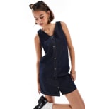 [ASOS DESIGN] ASOS DESIGN denim button down dress in indigo-Blue XS Blue