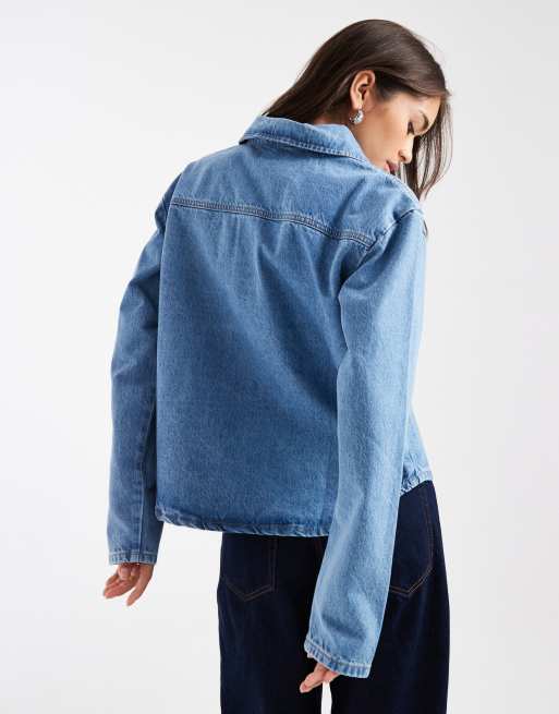 ASOS DESIGN denim button down rugby top in mid blue