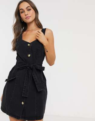 black denim button dress