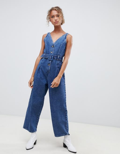 Denim button store up jumpsuit