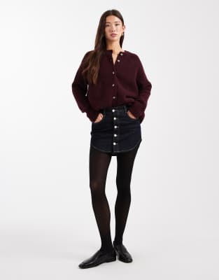 Asos Design Denim Button Up Curved Hem Mini Skirt In Blue