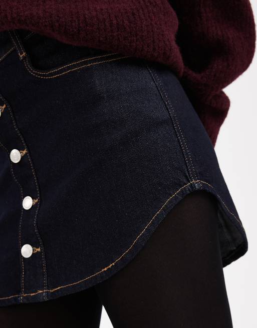 ASOS DESIGN denim button up curved hem mini skirt in rinse, 5 of 5
