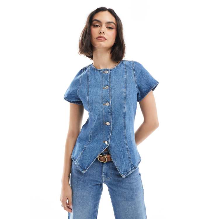 売れ筋商品|||ビーヤング シャツ レディース トップス BYKOSMO - Button-down blouse - mid blue denim ビーヤング シャツ レディース トップス BYKOSMO - Button-down