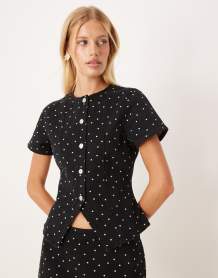 ASOS DESIGN clean denim micro skirt in mini polka dots
