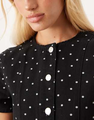 Asos Design Denim Button Up Short Sleeve Top In Black