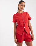 [ASOS DESIGN] ASOS DESIGN denim button up short sleeve top in red M RED