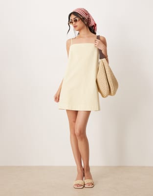 Asos Design Denim Cami Mini Dress In Neutral