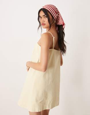 Asos Design Denim Cami Mini Dress In Neutral