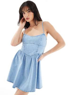 ASOS DESIGN denim cami mini dress in lightwash blue | ASOS